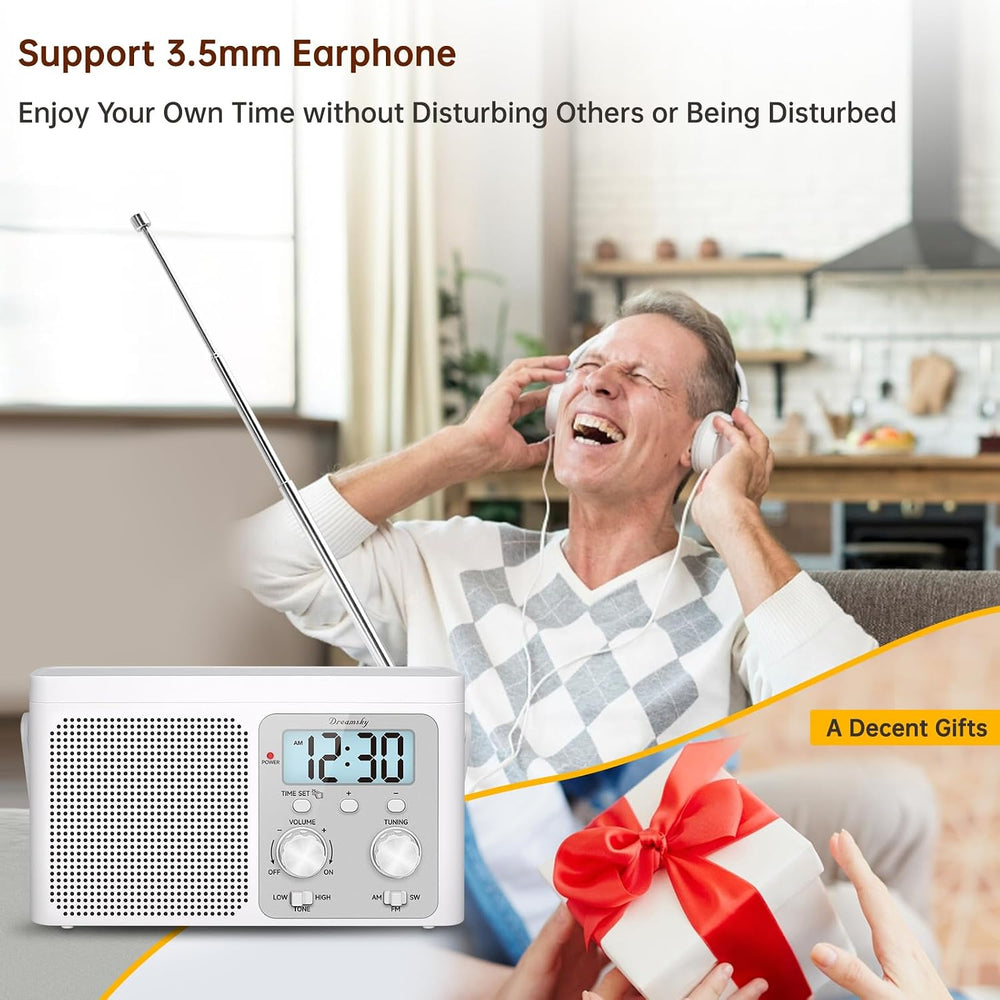 DreamSky AM FM Radio Portable Shortwave Radio Battery Powered/Plug in Wall