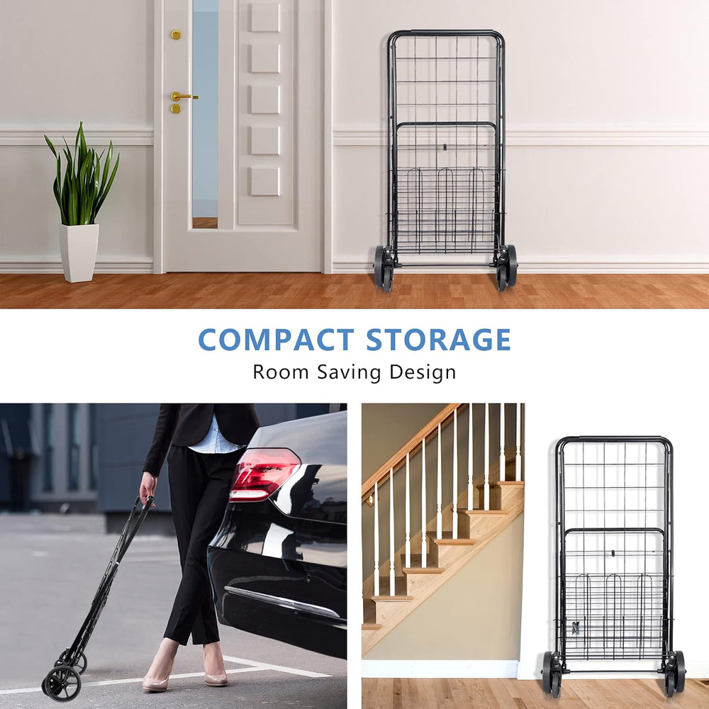 SUPER DEAL Folding Shopping Cart with Wheels and Double Basket for Groceries ...