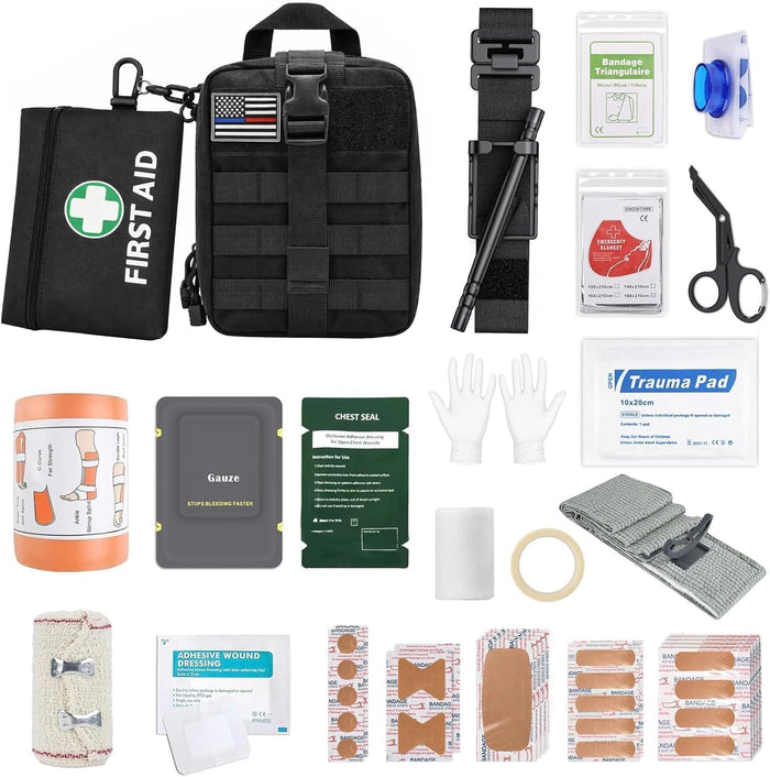 IFAK Trauma Kit with Tourniquet,Israeli-Style Bandage, Splint, Tactical First Aid Kit for Car, Camping, Hiking and Travel with Molle Bag (66 Pack)