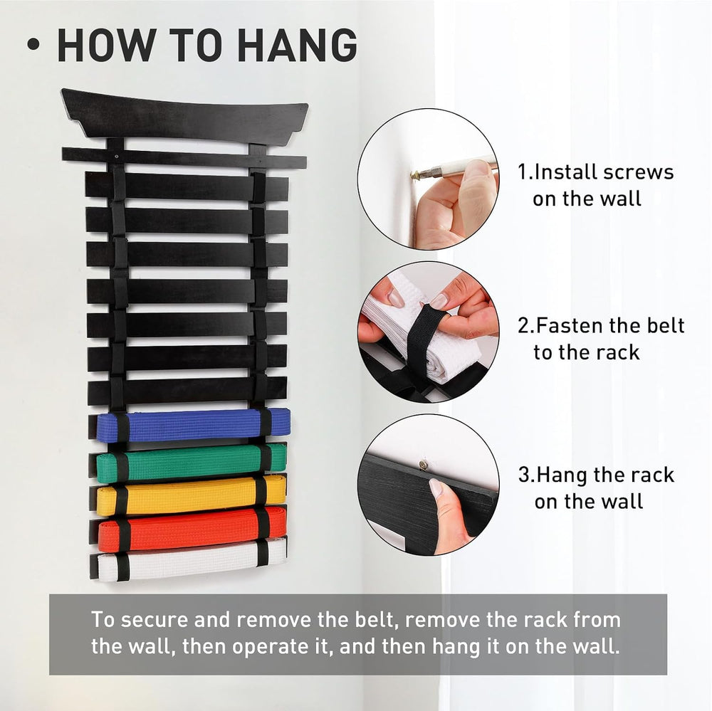 Karate Belt Display Rack with Stickers, Martial Arts Belt Display Holder, Tae...