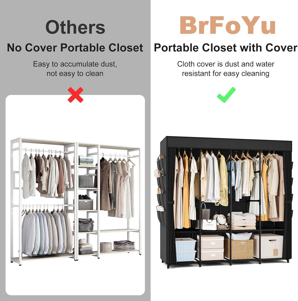 Portable Closet for Hanging Clothes, 67 Inch Wide Portable Wardrobe Closet wi...