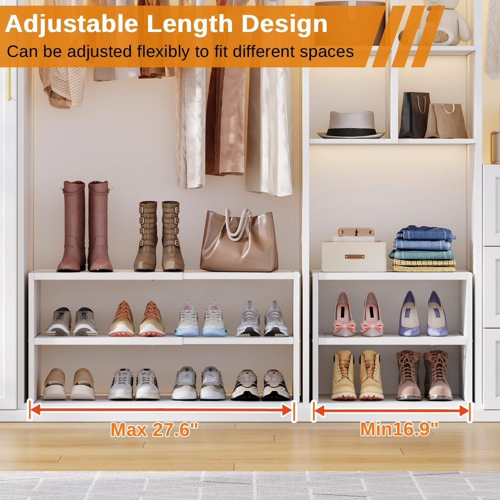 4-Tier Expandable Shoe Rack for Closet,White Shoe Organizer Shelf for Entrywa...