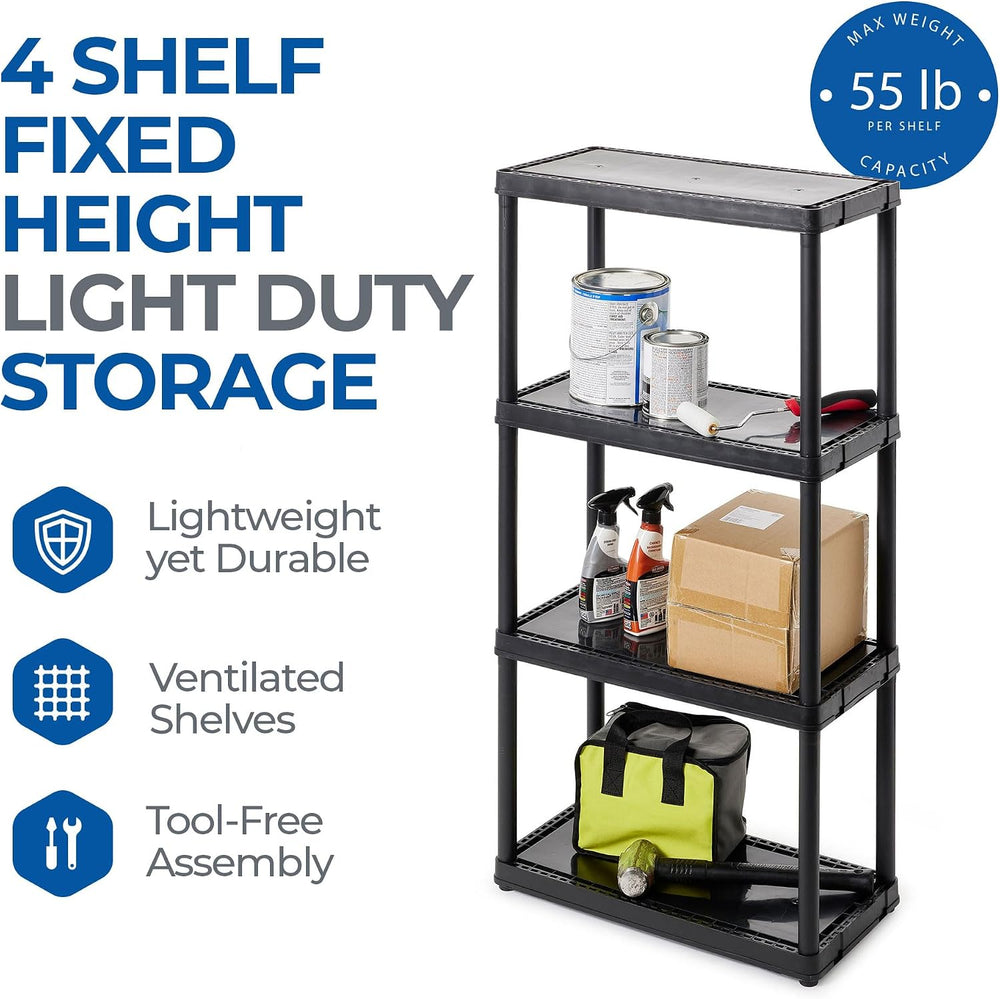Gracious Living 4-Shelf Fixed-Height Light-Duty Storage, Black, 2-Pack