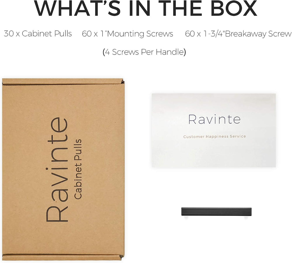 Ravinte Matte Black Square & Solid Cabinet Handles,3 Inch,30 Pack