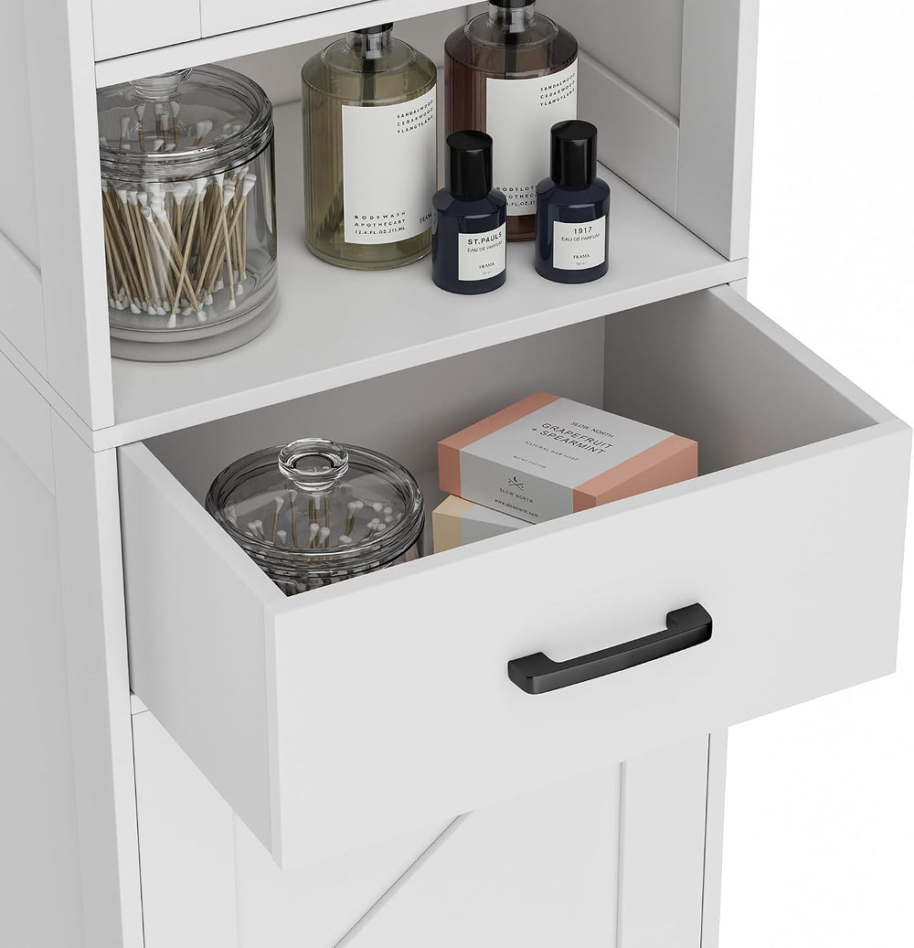 Homhedy 67" H Tall Bathroom Storage Cabinet with Barn Doors and Drawer
