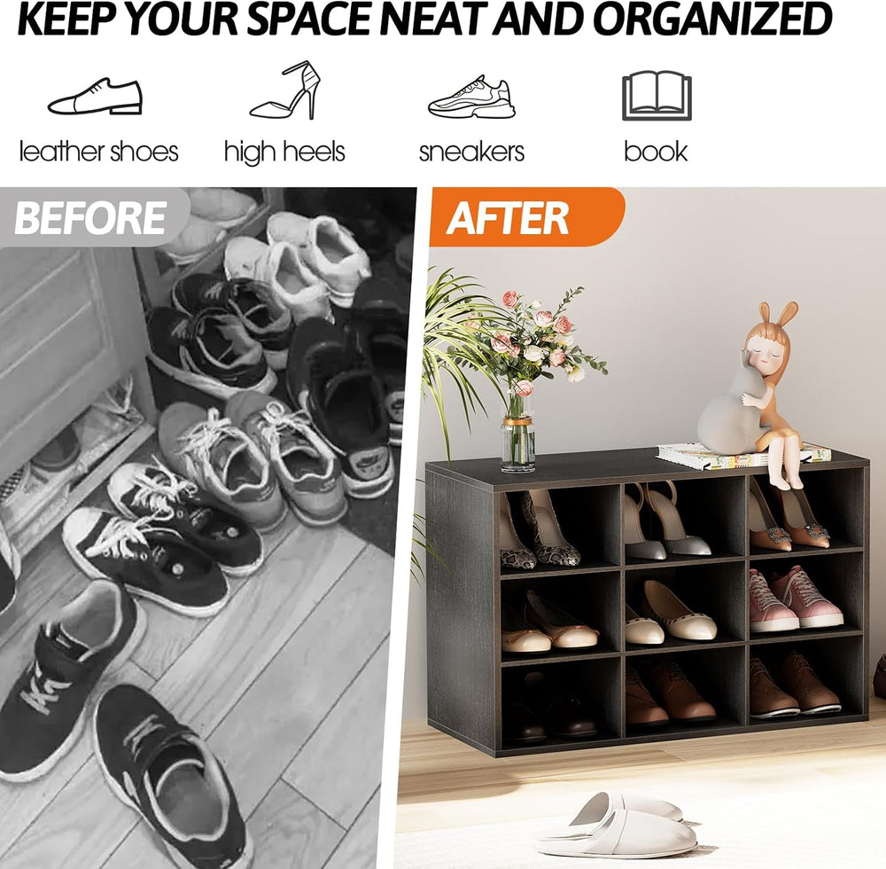 Garden 4 you Shoe Storage Bench, Cubby Shoe Rack with 9 Cubbies, 3-Tier Wood ...