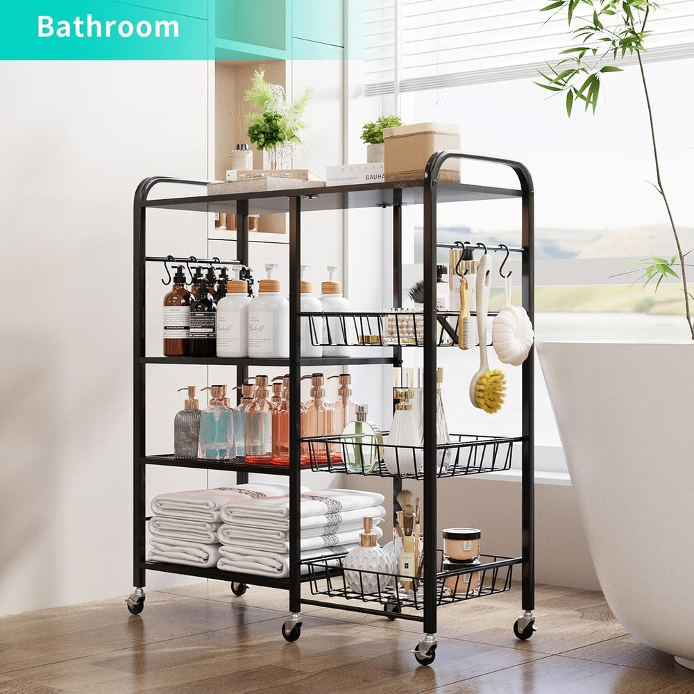 HapiRm Rolling Kitchen Microwave Cart - 4 Tier Microwave Table Stand with Pul...
