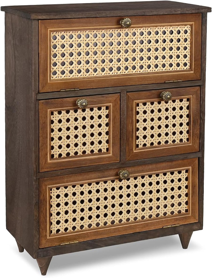Ikee Design Wood Storage Cabinet with Rattan Doors, with Removable Shelves