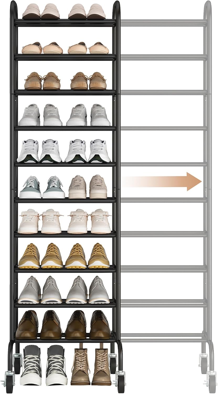 STORAGE MANIAC 10-Tier Expandable Shoe Rack, 44 Pairs Tall Vertical Shoe Rack...