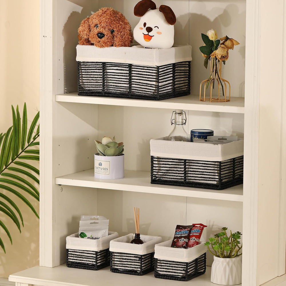 Vagusicc Wicker Storage Baskets, Hand-Woven Paper Rope Black Baskets for Stor...