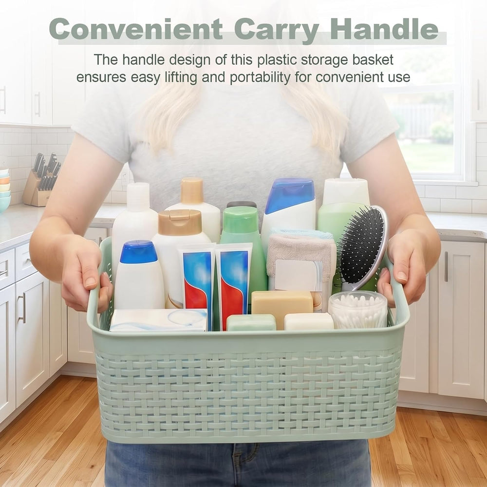 8 Pcs Plastic Storage Basket for Closet, Kitchen, Bathroom (Green，2L+2M+1S+3XS)