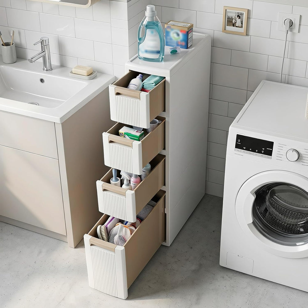 Byroce 4-Tier Narrow Storage Cabinet with Wheels, Slim Rolling Plastic Drawer...