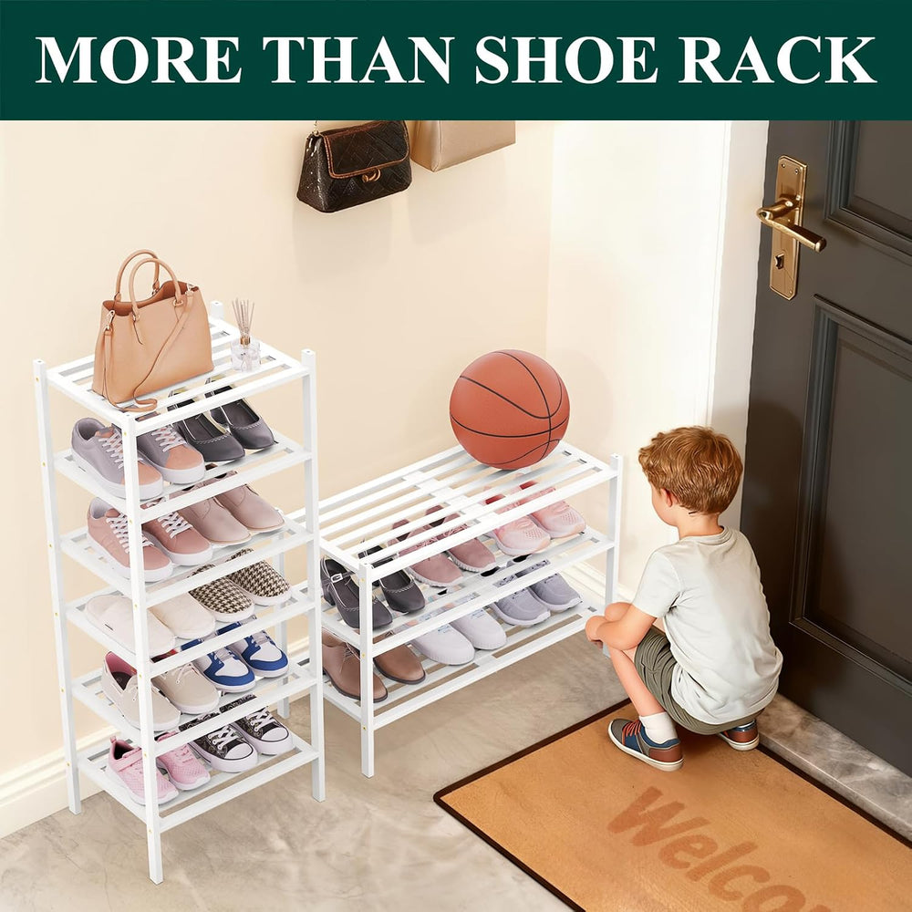 Smiry Bamboo Shoe Rack, 5 Horizontal Slats, 5 Tier - 26.8" Wide, White