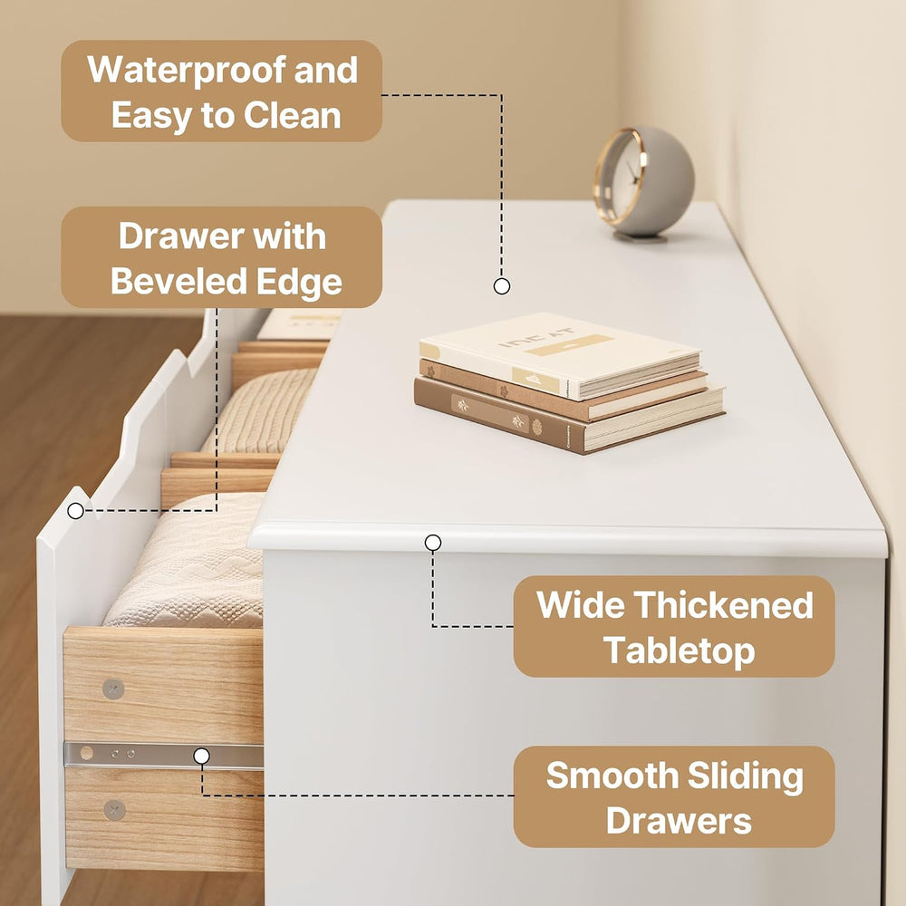 Gizoon 7 Drawer Dresser, 48” Wide White Dresser for Bedroom, White