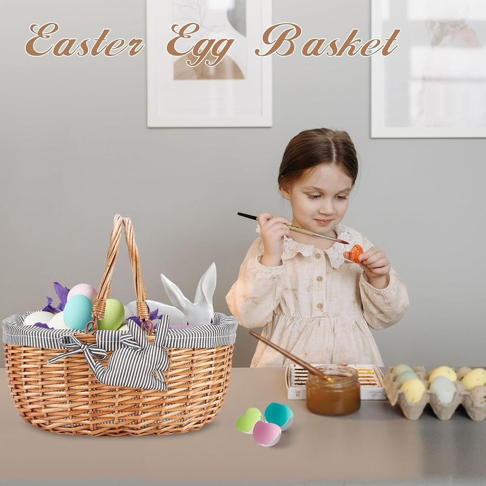 Good GAIN Picnic Basket with Folded Handles,Wicker Empty Basket.Grey