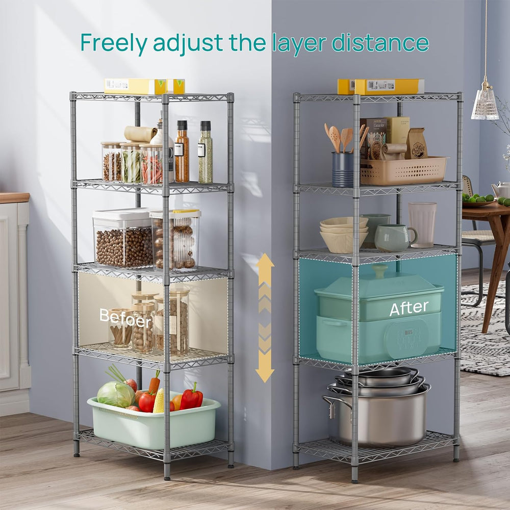 SINGAYE 5 Metal Shelves Wire Shelving Storage Shelf Adjustable Unit Pantry