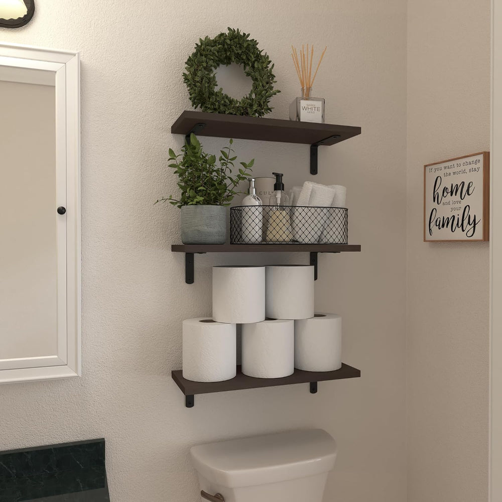 WOPITUES Floating Shelves Set of 6 for Wall Decor & Storage, Dark Brown