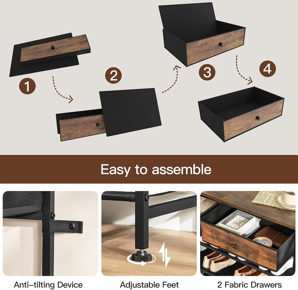usikey Shoe Rack, 5 Tier Shoe Storage Organizer with 2 Drawers, Metal Shoe Sh...