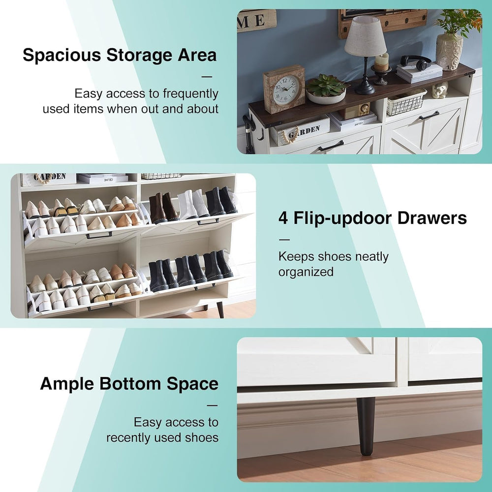 Barnyatoh Shoe Storage Cabinet,Farmhouse Shoe Organizer with 4 Flip Drawers &...