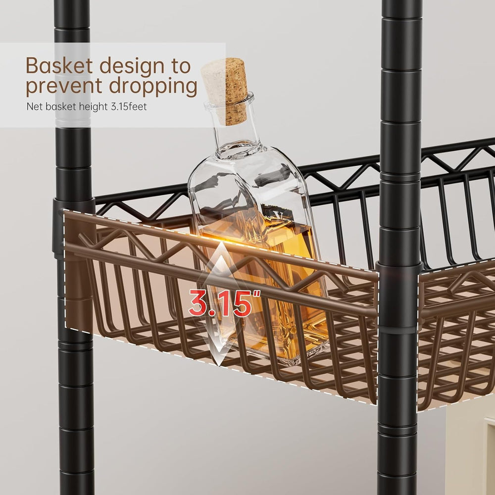 Golpart Basket Shelves Closet Rack with Wheels Metal Pantry Wire Shelf Unit