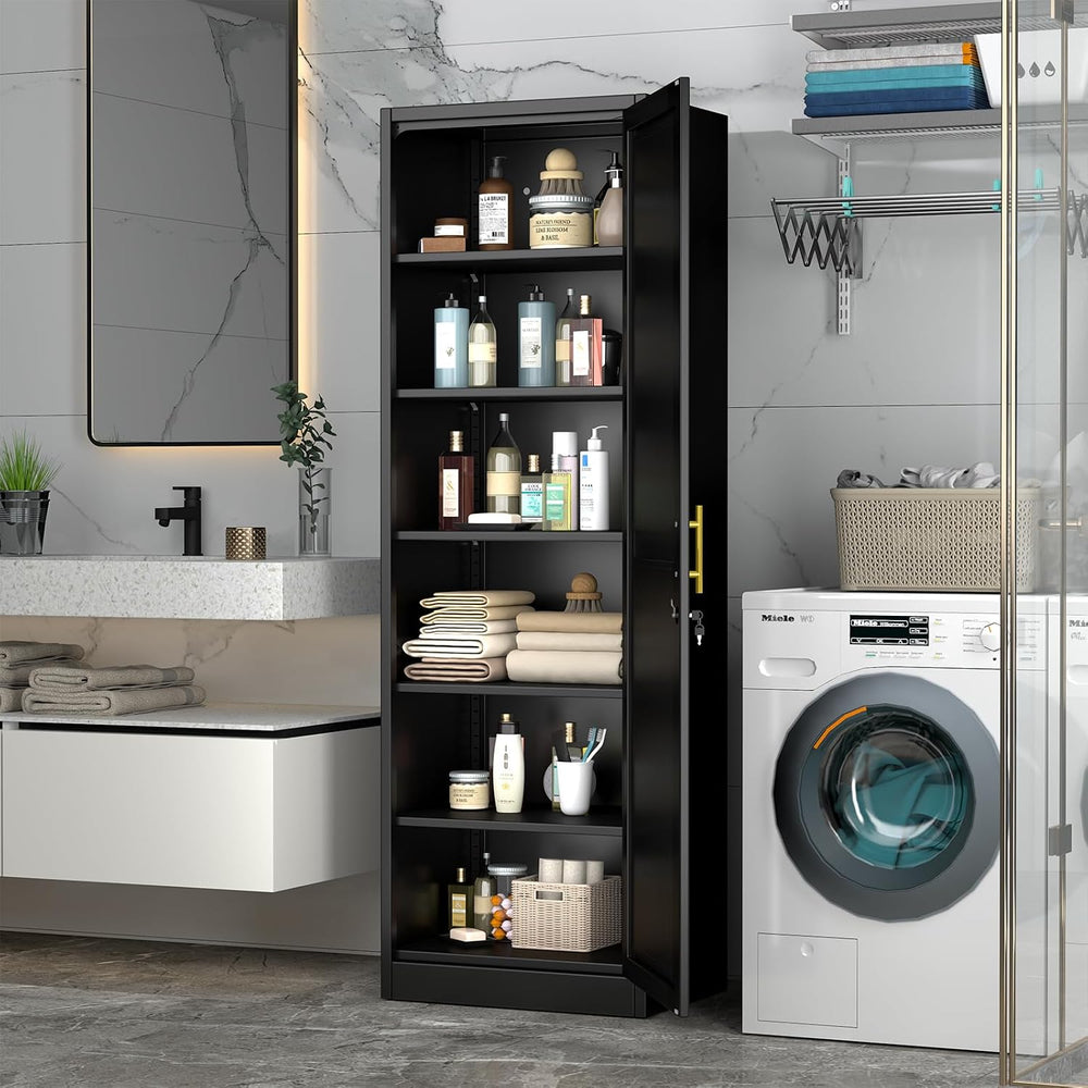 67" Black Lockable Metal Storage Cabinet