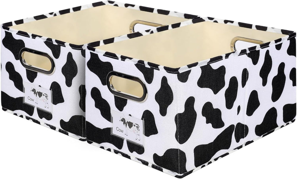 ANMINY Cow Print Basket Fabric Bins with Label Window, 2PCS 17"x11.8&quo...