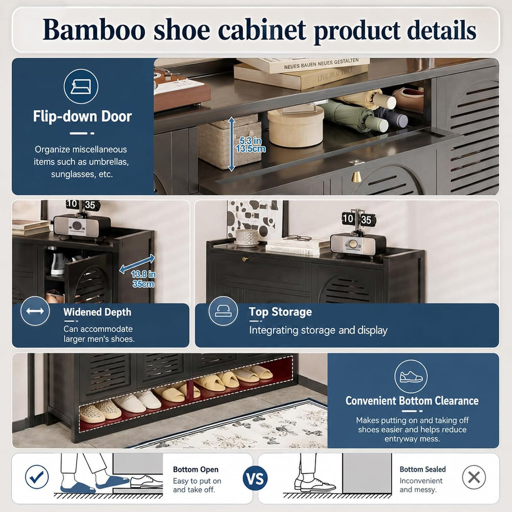 Bamboo 7-Tier Shoe Cabinet with Louvered Doors, Large Capacity Shoe Storage O...