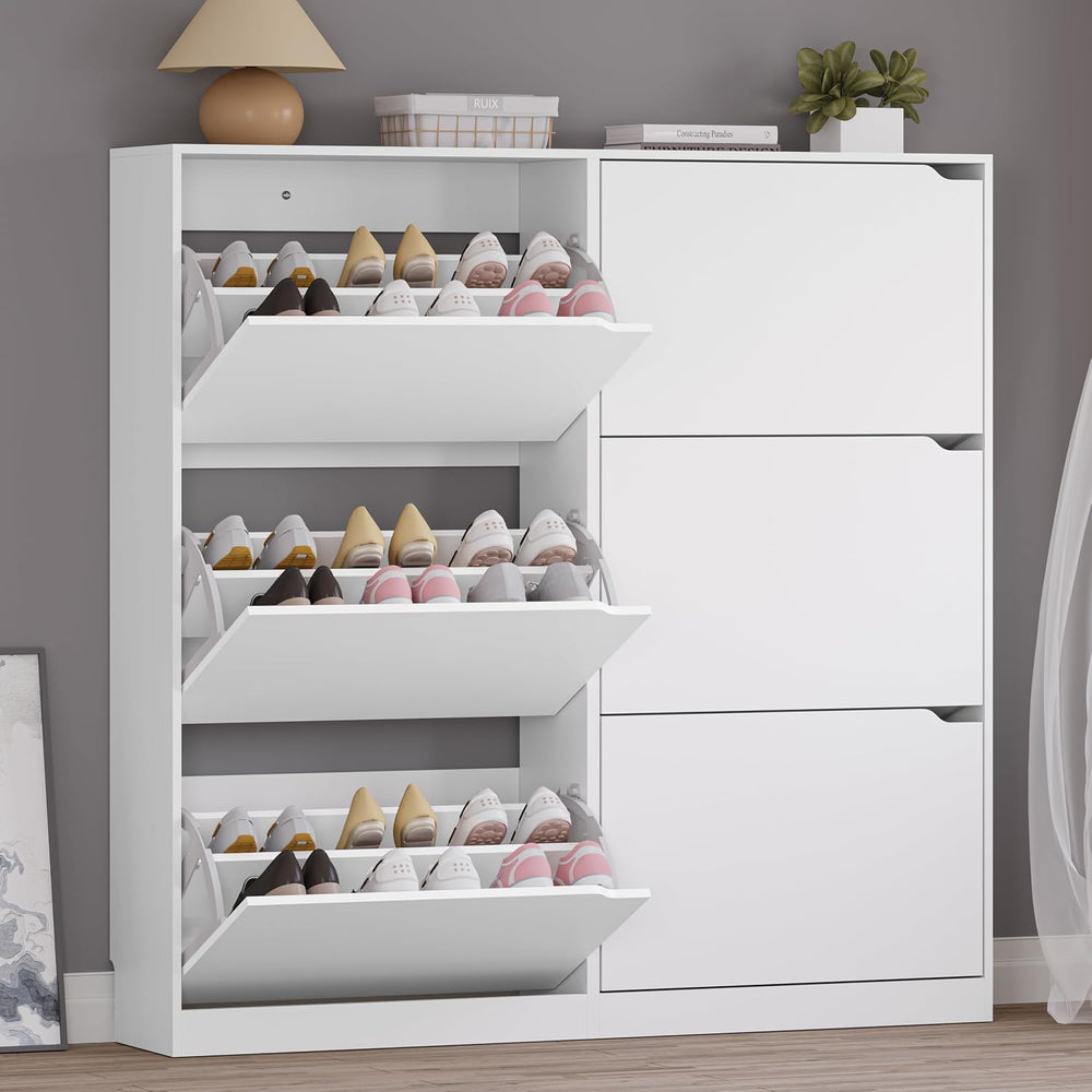 BORNOON Shoe Cabinet with 6 Flip Drawers, Slim Narrow Shoe Storage Cabinet, F...