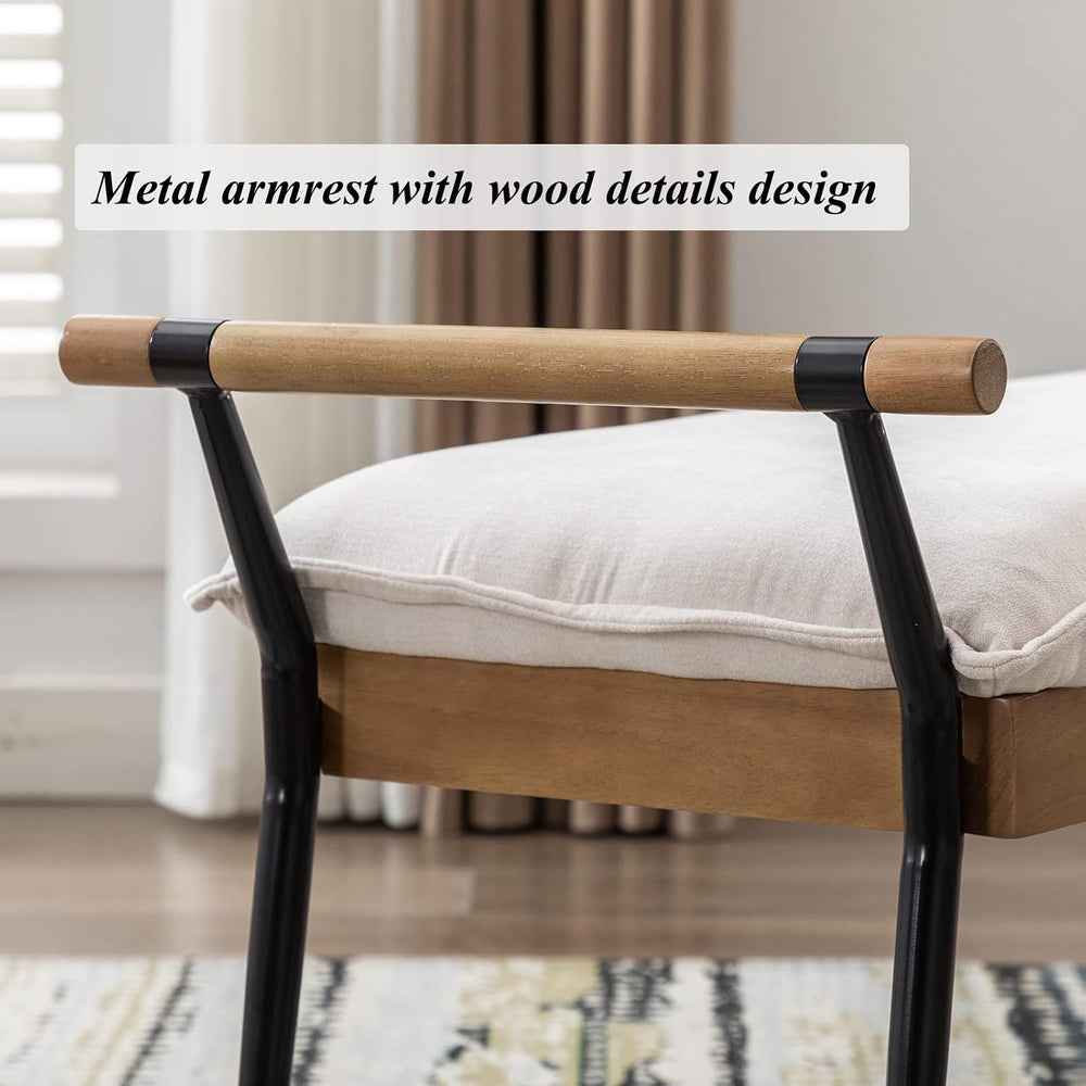 DUOMAY Modern Chenille Ottoman Bench with Arms & Metal Legs, White