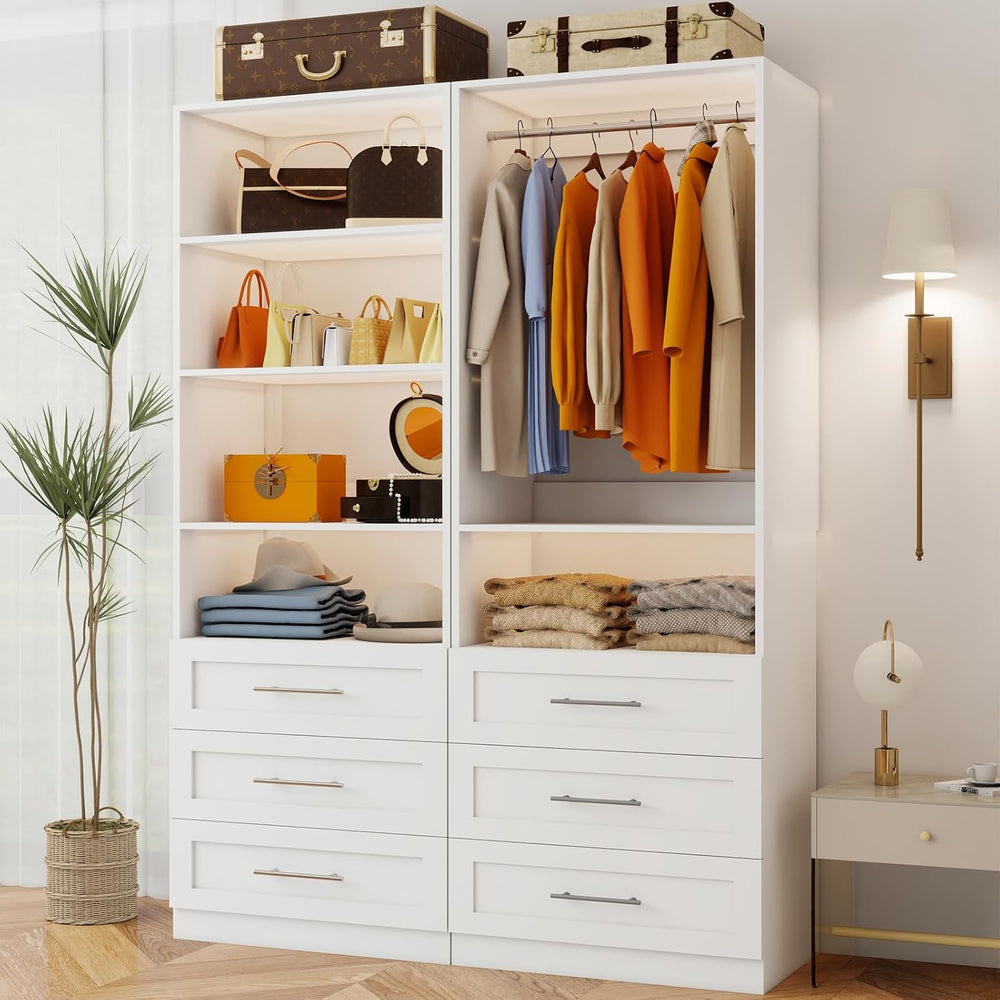 Closet System with 6 Drawers, Wood Closet Organizer System, Walk-in Closet or...