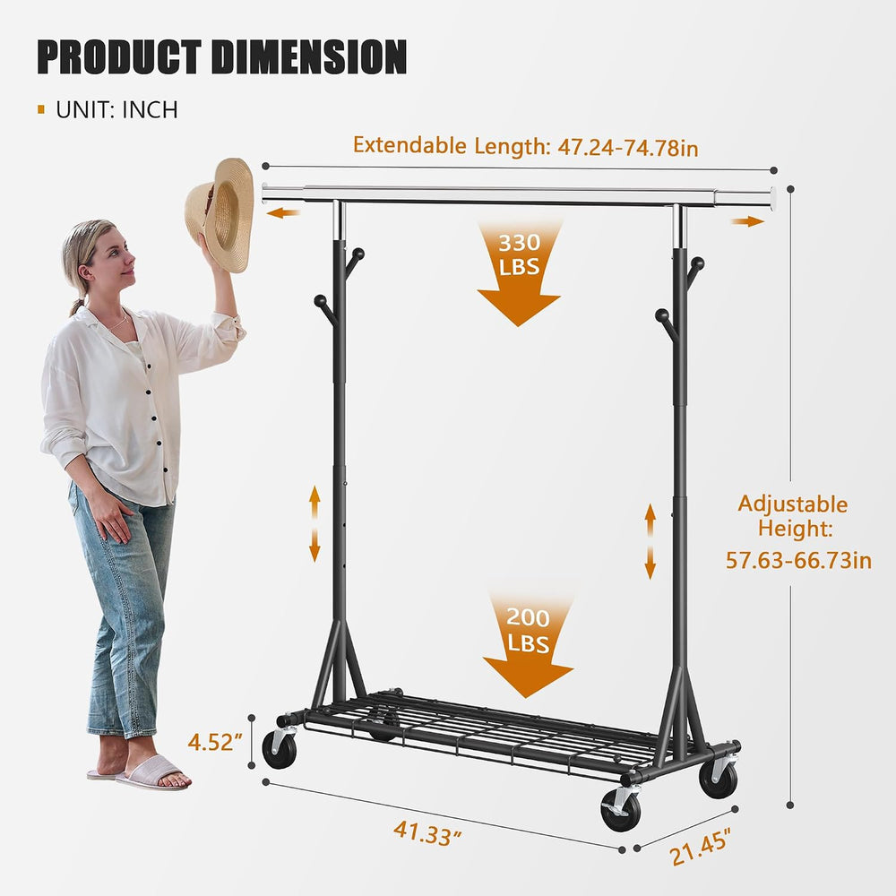 Gewudraw Clothes Rack Heavy Duty 530 LBS Capacity, Portable, Foldable,Black