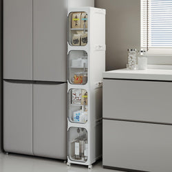 narrow slim bathroom storage cabinet with wheels, 4-tier, main product view