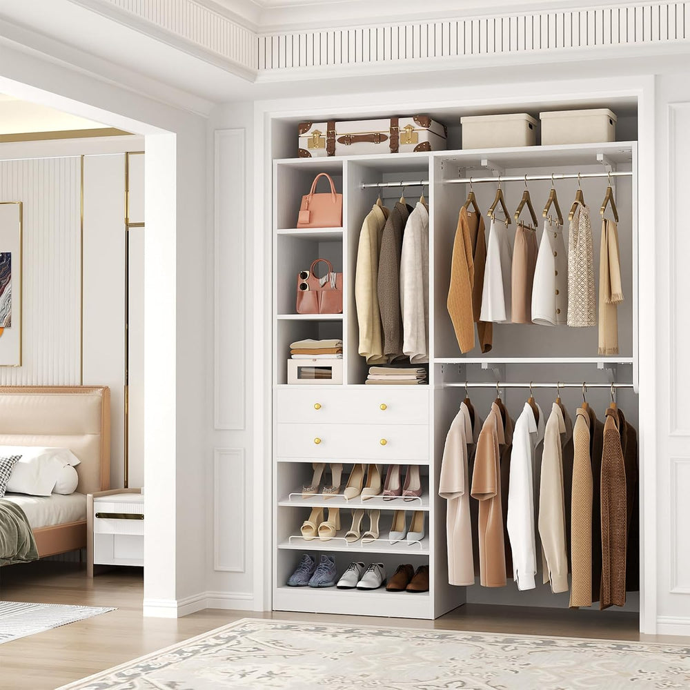 Besiost Closet System - 60"/92" Closet System with Drawers, 5FT/7.6...