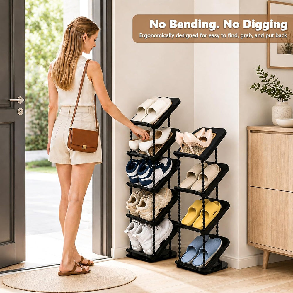 2 Pack Slanted Narrow Shoe Rack 5 Tiers, Slim Depth Vertical Shoe Shelf