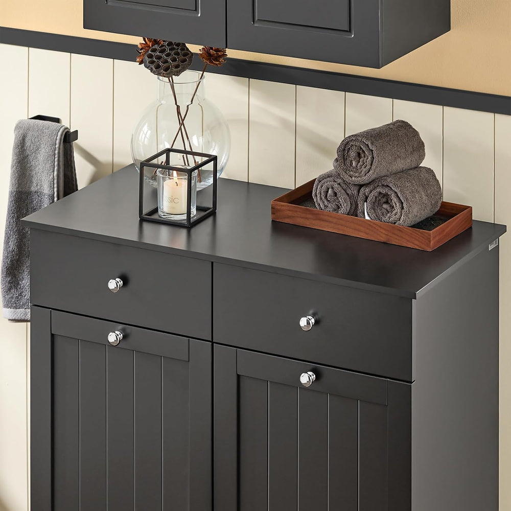Haotian Laundry Hamper Cabinet, 2 Baskets, 35.4 x 14.5 x 29.5 in, Black