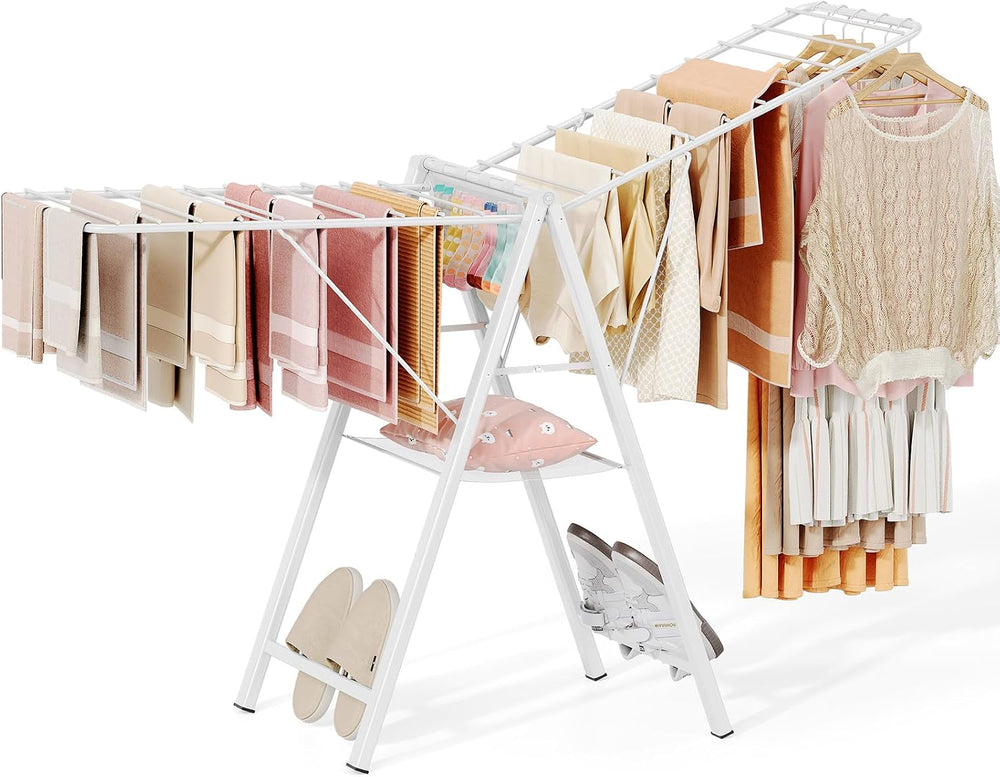 APEXCHASER Clothes Drying Rack, 67.3" L Height Adjustable, Foldable, White