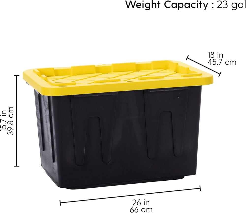 Plastic 23-Gallon Storage Tote with Lockable Lid, Stackable Tough Regular-Dut...