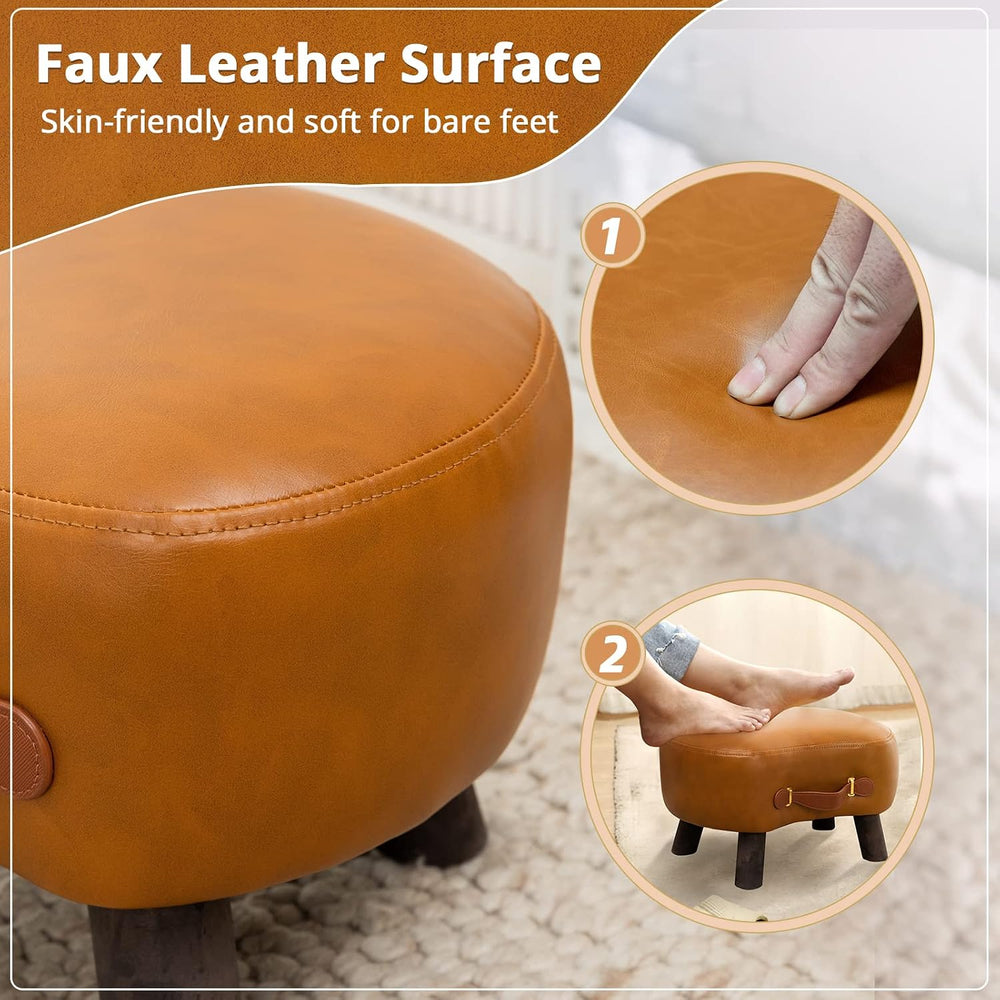 LUE BONA Small Curved Foot Stool with Handle, Whisky Brown Velvet Footstool a...