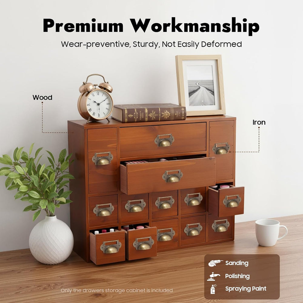 14 Drawers Apothecary Cabinet Wooden Storage Box Library Card Cabinet Medicin...