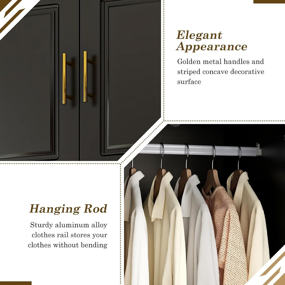 Hlivelood Large Armoire Wardrobe Closet Cabinet with Drawers and LED Lights, ...