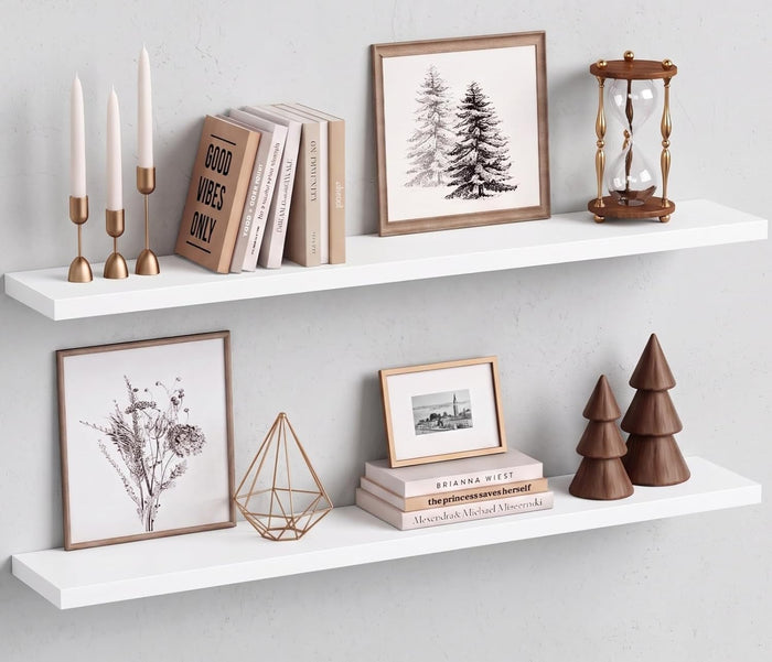 White Floating Shelves 48 inch Long, Large Wall Shelf for Living Room
