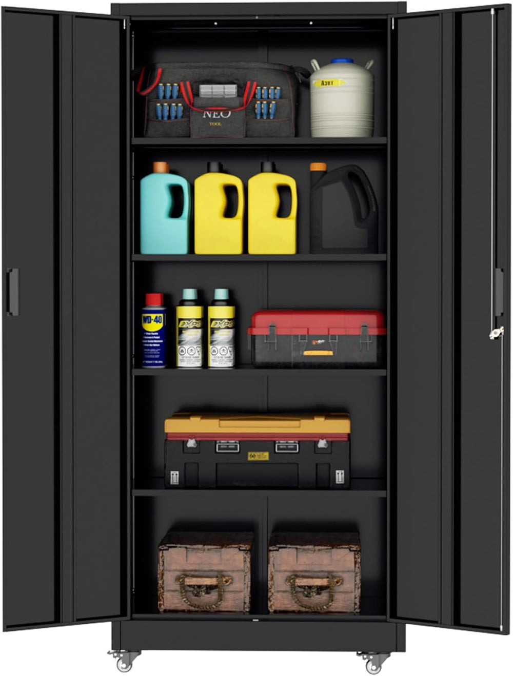 INTERGREAT Metal Storage Cabinet with Wheels, 72" Garage Storage Cabinet...