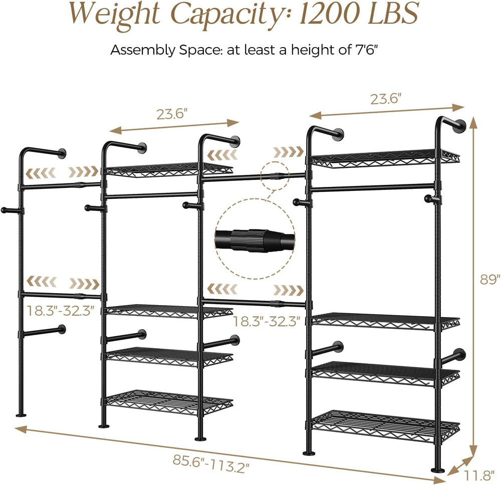 Closet Organizers and Storage, 4-Row Heavy Duty Clothes Rack for Hanging Clot...