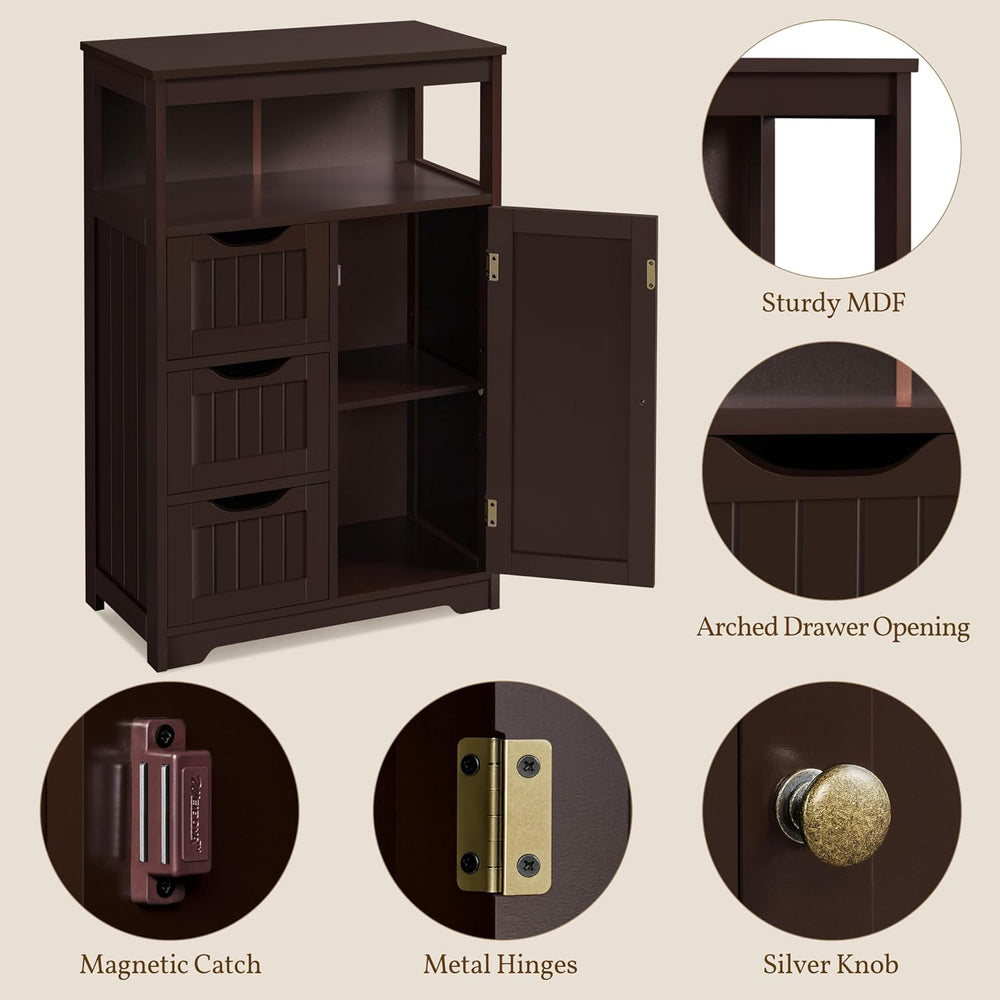 Yaheetech Freestanding Bathroom Storage Cabinet with 3 Drawers, Espresso
