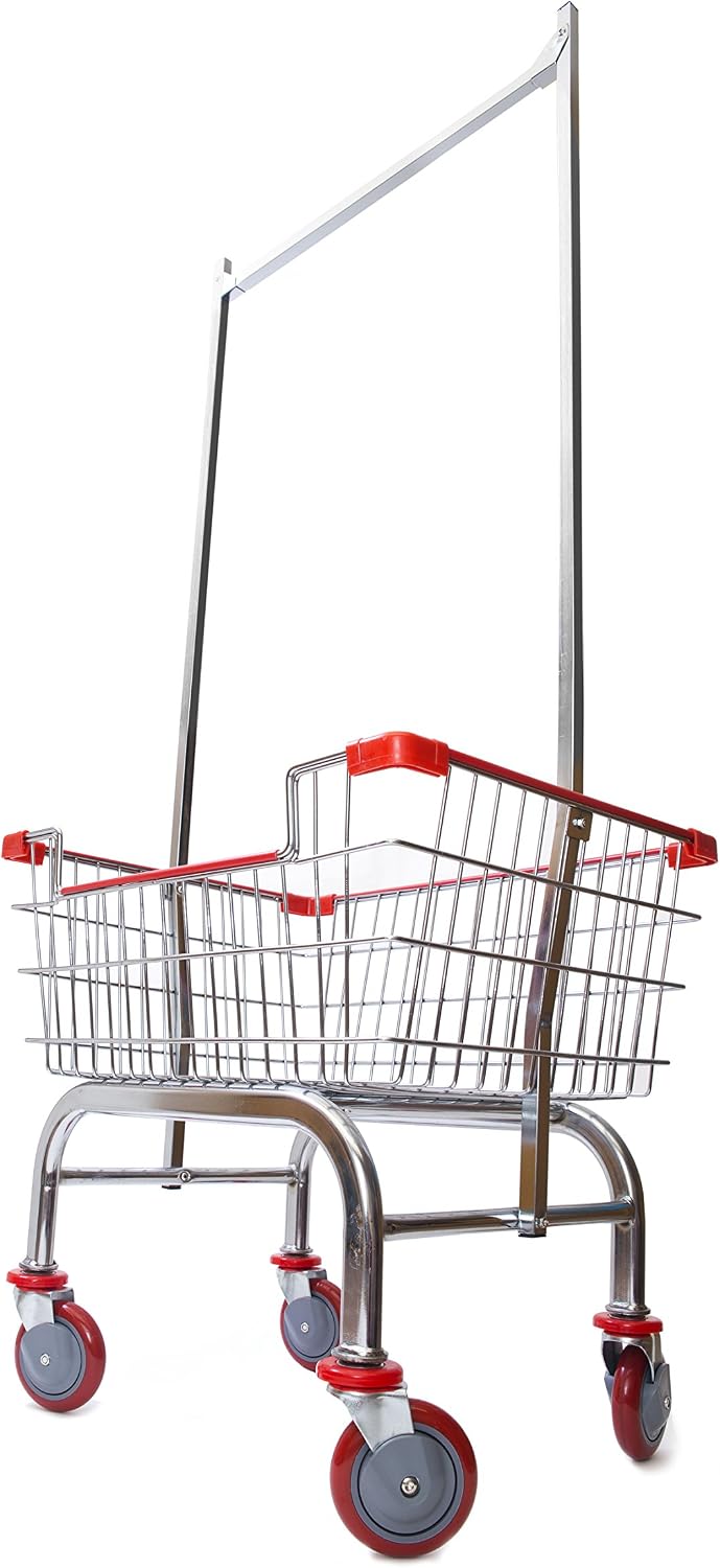 Laundry Cart Chrome Coated with Double Pole Rack, 2.5-Bu (Red or Blue Trim) (...