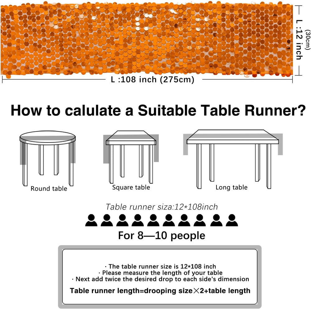 3 Packs Orange Sequin Table Runner 12 x 108 Inch Glitter Rectangle Big Sequin...
