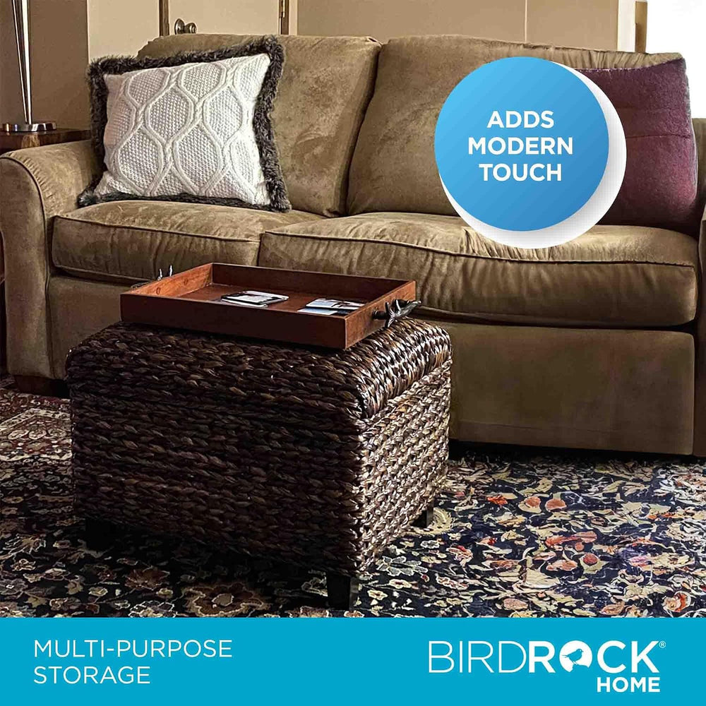 BIRDROCK HOME Woven Seagrass Storage Ottoman with Safety Hinges - Easy-to-Ope...