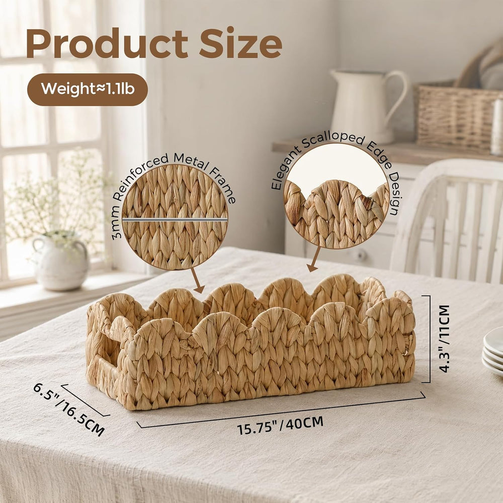 2 Pack Scalloped Water Hyacinth Toilet Paper Storage Basket with Handle