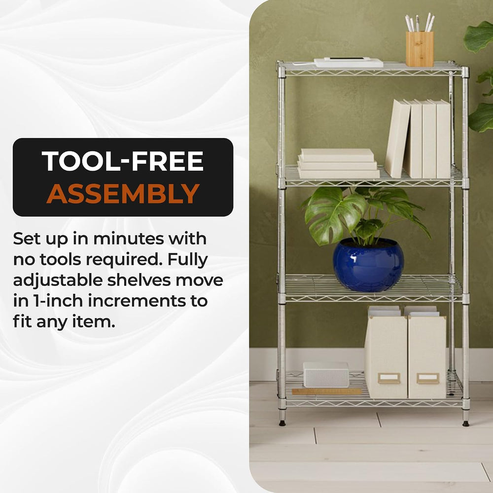 4-Tier Metal Wire Shelf, 250 lb/Shelf, Chrome, 13.5x23.3x47.5 in