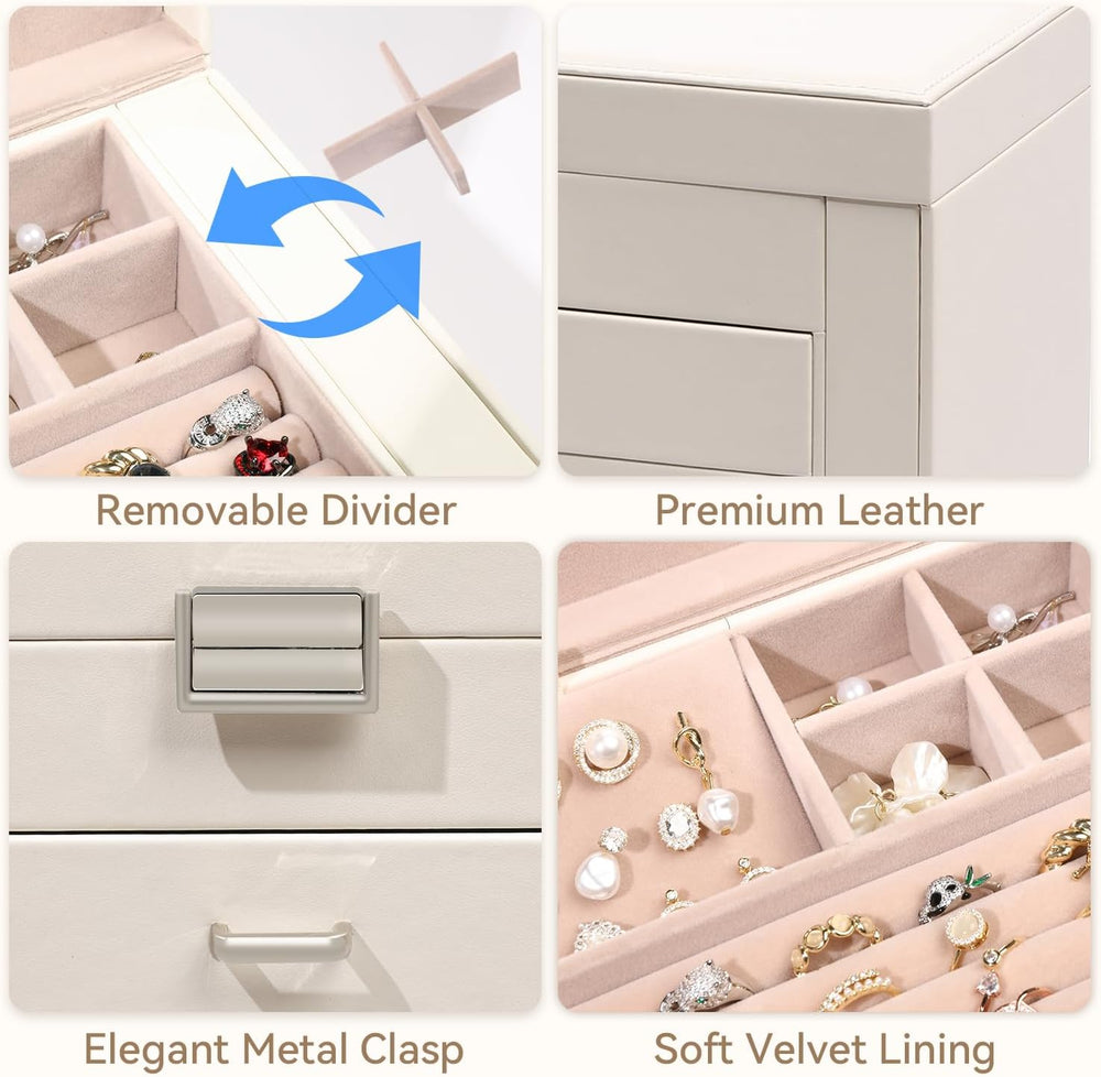 6-Layer Jewelry Boxes for Women with 5 Drawers and Necklace Storage